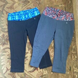 Set of Two DansKink Cropped Leggings with Colorful Waistbands.